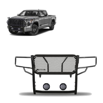 RUGGED Heavy Duty Grille Guard With Set of 5.3".Black Trim Rings LED Flood Lights-Black-2022-2024 Toyota Tundra|Black Horse Off Road