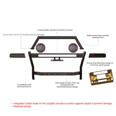 Black Horse Off Road - RAMBLER MODULAR Grille Guard With Set of 5.3" Red Trim Rings LED Flood Lights-Black-2023-2024 Colorado And Canyon| Black Horse Off Road - Image 2