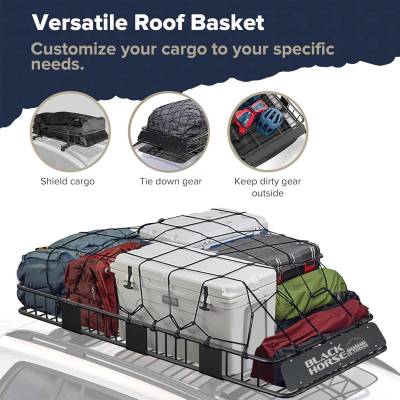 Black Horse Off Road - Black Horse 84"x39"x6" Traveler Roof Rack Cargo Carrier Basket, Heavy Duty Weather Resistant Luggage & Camping Gear Storage for Car, Truck or SUV Transport, 200 lbs capacity. - Image 6