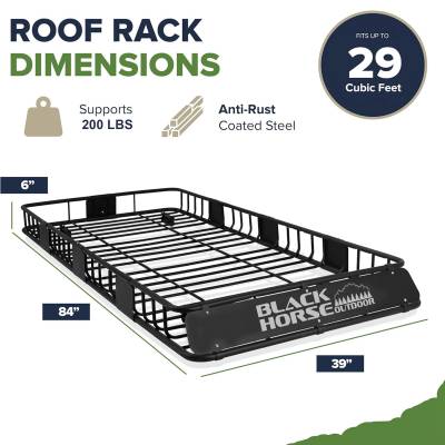 Black Horse Off Road - Black Horse 84"x39"x6" Traveler Roof Rack Cargo Carrier Basket, Heavy Duty Weather Resistant Luggage & Camping Gear Storage for Car, Truck or SUV Transport, 200 lbs capacity. - Image 8