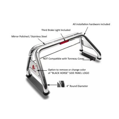 Black Horse Off Road - CLASSIC Roll Bar-Stainless Steel-Nissan Titan, Dodge/Ram 2500/3500, Chevrolet Silverado 1500/2500 HD/3500, Ford F-150, GMC Sierra 1500/2500 HD/3500 HD, Toyota Tundra|Black Horse Off Road - Image 4