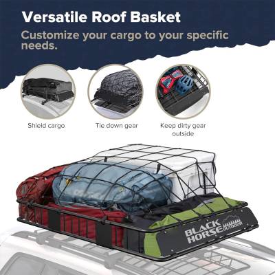 Black Horse Off Road - Copy of Copy of Black Horse 84"x50""x6" Outdoor VOYAGER Roof Top Cargo Basket, Heavy Duty Weather Resistant Luggage & Camping Gear Storage for Car, Truck or SUV Transport, 200 lbs capacity. - Image 6