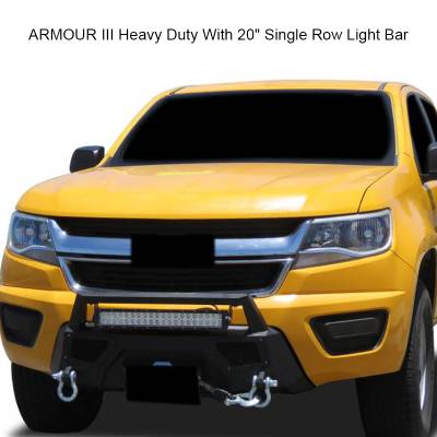 Black Horse Off Road - ARMOUR III Heavy Duty With 20" Single Row Light Bar and 12K Synthetic Rope Winch-Textured Black-2015-2020 Chevrolet Colorado|Black Horse Off Road - Image 2