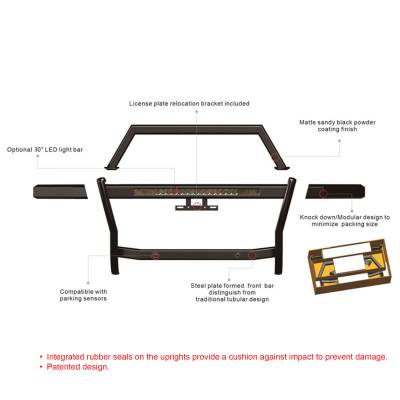 Black Horse Off Road - RAMBLER Grille Guard With 30" LED Bar Single Row-Black-2019-2023 Ram 1500|Black Horse Off Road - Image 34