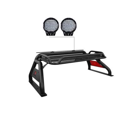 Atlas Roll Bar With Set of 9" Black Round LED Light-Black-2015-2026 Toyota Tacoma|Black Horse Off Road