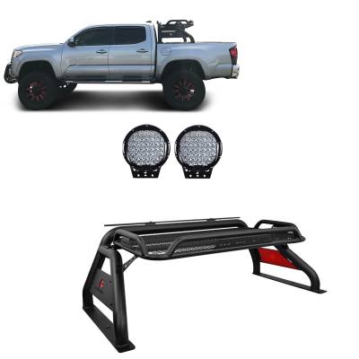 Black Horse Off Road - Atlas Roll Bar With Set of 9" Black Round LED Light-Black-2015-2026 Toyota Tacoma|Black Horse Off Road - Image 9