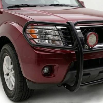 Black Horse Off Road - Grille Guard With Set of 5.3" Red Trim Rings LED Flood Lights-Black-Frontier/Pathfinder|Black Horse Off Road - Image 2