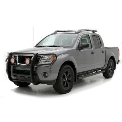 Black Horse Off Road - Grille Guard With Set of 5.3" Red Trim Rings LED Flood Lights-Black-Frontier/Pathfinder|Black Horse Off Road - Image 4