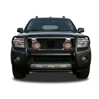 Black Horse Off Road - Grille Guard With Set of 5.3" Red Trim Rings LED Flood Lights-Black-Frontier/Pathfinder|Black Horse Off Road - Image 5