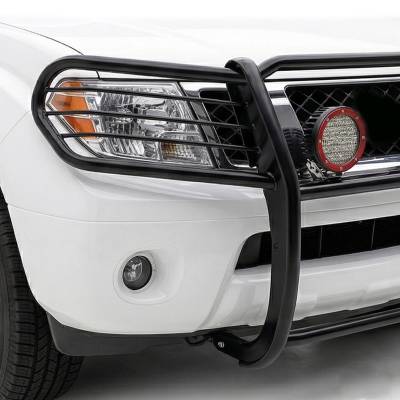 Black Horse Off Road - Grille Guard With Set of 5.3" Red Trim Rings LED Flood Lights-Black-Frontier/Pathfinder|Black Horse Off Road - Image 8