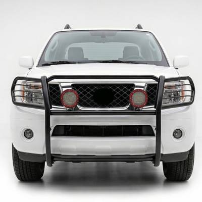 Black Horse Off Road - Grille Guard With Set of 5.3" Red Trim Rings LED Flood Lights-Black-Frontier/Pathfinder|Black Horse Off Road - Image 9