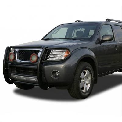 Black Horse Off Road - Grille Guard With Set of 5.3" Red Trim Rings LED Flood Lights-Black-Frontier/Pathfinder|Black Horse Off Road - Image 10