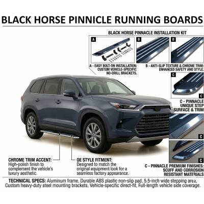 Black Horse Off Road - PINNACLE  Running Boards-Black & Silver-2024-2024 Toyota Grand Highlander|Black Horse Off Road - Image 3
