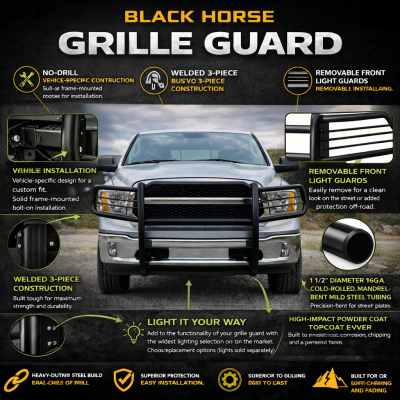 Black Horse Off Road - Grille Guard-Black-Ram 1500/1500/1500 Classic|Black Horse Off Road - Image 2