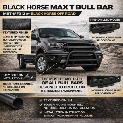 Black Horse Off Road - MAX T Bull Bar-Textured Black-2019-2023 Ford Ranger|Black Horse Off Road - Image 2