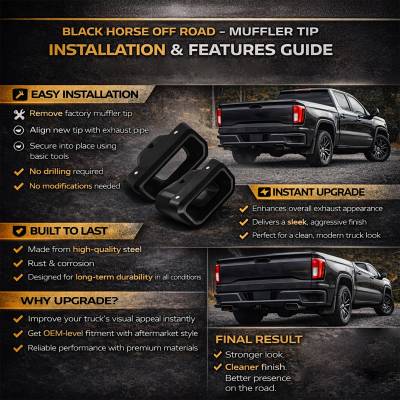 Black Horse Off Road - Muffler Tip-Steel-2019-2024 Chevrolet Silverado 1500 and GMC Sierra 1500|Black Horse Off Road - Image 2
