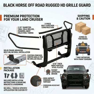 Black Horse Off Road - RUGGED HD Grille Guard-Black-2024-2026 Toyota Land Cruiser|Black Horse Off Road - Image 2