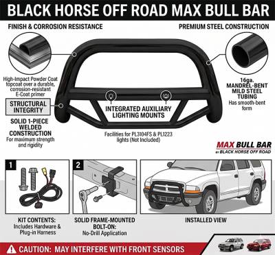 Black Horse Off Road - MAX Bull Bar-Black-1998-2004 Dodge Dakota/1998-2003 Dodge Durango|Black Horse Off Road - Image 2