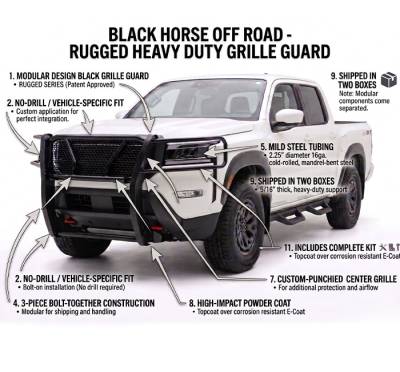 Black Horse Off Road - RUGGED HD Grille Guard-Black-2022-2026 Nissan Frontier|Black Horse Off Road - Image 11