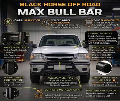 Black Horse Off Road - MAX Bull Bar-Black-2001-2008 Ford Ranger/2001-2010 Mazda B2300|Black Horse Off Road - Image 9