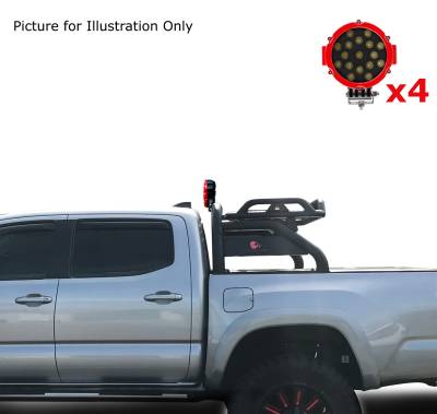 Black Horse Off Road - Atlas Roll Bar With Set of 7" Red Round LED Light-Black-2015-2026 Toyota Tacoma|Black Horse Off Road - Image 4