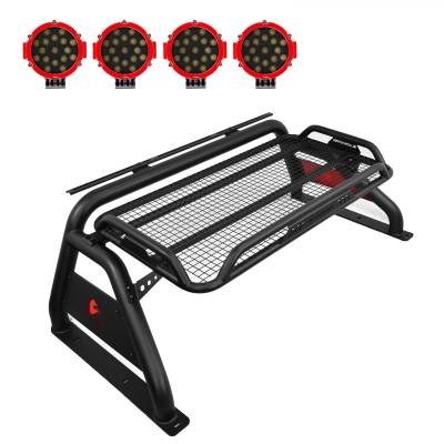 Black Horse Off Road - Atlas Roll Bar With Set of 7" Red Round LED Light-Black-2015-2026 Toyota Tacoma|Black Horse Off Road - Image 5