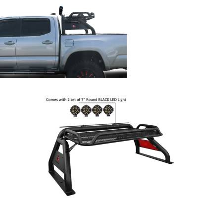 Black Horse Off Road - Atlas Roll Bar With Set of 7" Black Round LED Light-Black-2015-2026 Toyota Tacoma|Black Horse Off Road - Image 3
