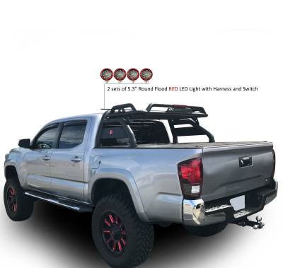 Black Horse Off Road - Atlas Roll Bar With Set of 5.3" Red Round LED Light-Black-2015-2026 Toyota Tacoma|Black Horse Off Road - Image 3