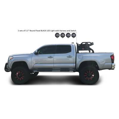 Atlas Roll Bar With Set of 5.3" Black Round LED Light-Black-2015-2026 Toyota Tacoma|Black Horse Off Road