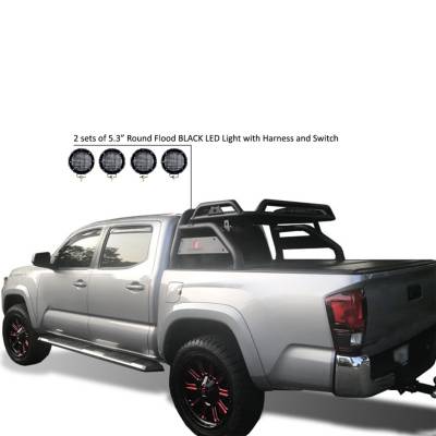 Black Horse Off Road - Atlas Roll Bar With Set of 5.3" Black Round LED Light-Black-2015-2026 Toyota Tacoma|Black Horse Off Road - Image 4