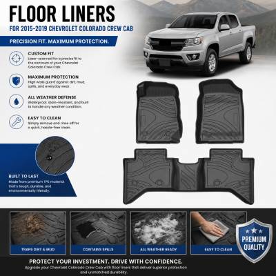 Black Horse Off Road - Black Horse TOTALINER 3.5mm Heavy Duty TPE Anti-skid Floor Mat Rug Liner fits 2019-2026 Chevrolet Colorado Crew Cab - Image 11