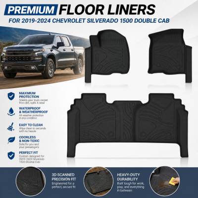 Black Horse Off Road - Black Horse TOTALINER 3.5mm Heavy Duty TPE Anti-skid Floor Mat Rug Liner fits 2019-2026 Chevrolet Silverado 1500 Double Cab - Image 13