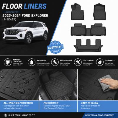 Black Horse Off Road - Black Horse TOTALINER 3.5mm Heavy Duty TPE Anti-skid Floor Mat Rug Liner fits 2023-2026 Ford Explorer 7 Seats - Image 3