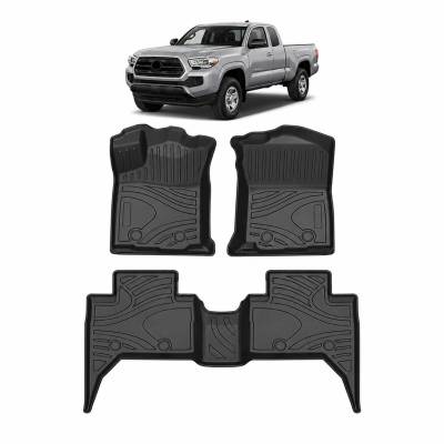 Black Horse TOTALINER 3.5mm Heavy Duty TPE Anti-skid Floor Mat Rug Liner fits 2018-2023 Toyota Tacoma Double Cab