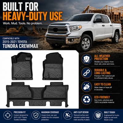 Black Horse Off Road - Black Horse TOTALINER 3.5mm Heavy Duty TPE Anti-skid Floor Mat Rug Liner fits 2014-2021 Toyota Tundra Crew Max - Image 2