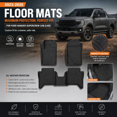 Black Horse Off Road - Black Horse TOTALINER 3.5mm Heavy Duty TPE Anti-skid Floor Mat Rug Liner fits 2024-2026 Ford Ranger Super Crew Cab - Image 4