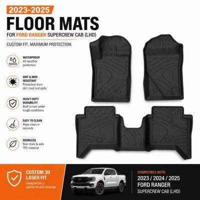 Black Horse Off Road - Black Horse TOTALINER 3.5mm Heavy Duty TPE Anti-skid Floor Mat Rug Liner fits 2024-2026 Ford Ranger Super Crew Cab - Image 7
