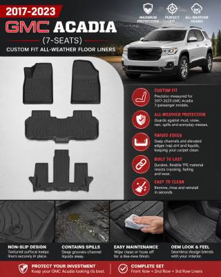 Black Horse Off Road - Black Horse TOTALINER 3.5mm Heavy Duty TPE Anti-skid Floor Mat Rug Liner fits 2017-2023 GMC Acadia 7-Seats - Image 3