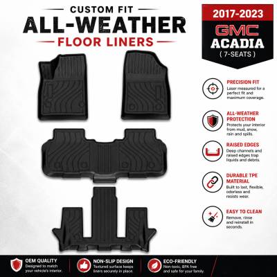 Black Horse Off Road - Black Horse TOTALINER 3.5mm Heavy Duty TPE Anti-skid Floor Mat Rug Liner fits 2017-2023 GMC Acadia 7-Seats - Image 4