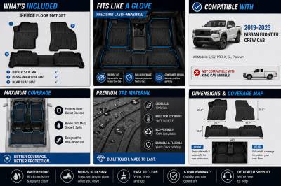 Black Horse Off Road - Black Horse TOTALINER 3.5mm Heavy Duty TPE Anti-skid Floor Mat Rug Liner fits 2022-2026 Nissan Frontier Crew Cab - Image 4