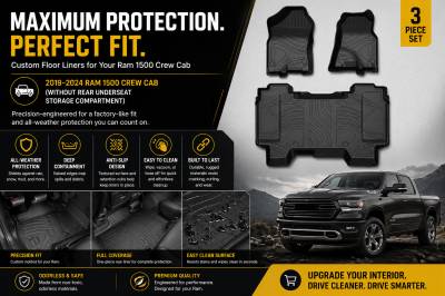 Black Horse Off Road - Black Horse TOTALINER 3.5mm Heavy Duty TPE Anti-skid Floor Mat Rug Liner fits 2019-2026 Ram 1500 Crew Cab - Image 5