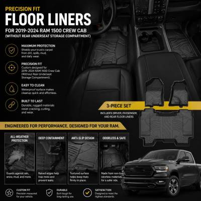 Black Horse Off Road - Black Horse TOTALINER 3.5mm Heavy Duty TPE Anti-skid Floor Mat Rug Liner fits 2019-2026 Ram 1500 Crew Cab - Image 6