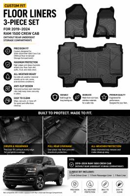 Black Horse Off Road - Black Horse TOTALINER 3.5mm Heavy Duty TPE Anti-skid Floor Mat Rug Liner fits 2019-2026 Ram 1500 Crew Cab - Image 10