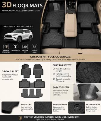 Black Horse Off Road - Black Horse TOTALINER Heavy Duty Floor Mats , Precisely Molded Anti-Skid All-Weather Floor Liner Set, Black fits 2022-2026 Toyota Highlander - Image 8