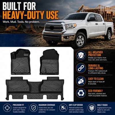 Black Horse Off Road - Black Horse TOTALINER Heavy Duty Floor Mats , Precisely Molded Anti-Skid All-Weather Floor Liner Set, Black fits 2014-2021 Toyota Tundra Crew Max - Image 2