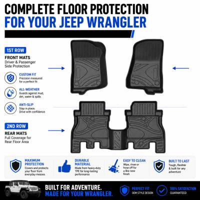 Black Horse Off Road - Black Horse TOTALINER Heavy Duty Floor Mats , Precisely Molded Anti-Skid All-Weather Floor Liner Set, Black fits 2018-2026 Jeep Wrangler JL - Image 7