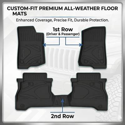 Black Horse TOTALINER 3.5mm Heavy Duty TPE Anti-skid Floor Mat Rug Liner fits 2020-2026 Jeep Gladiator