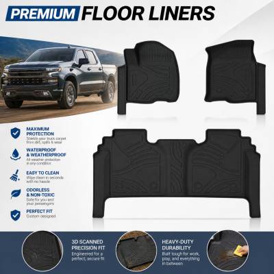 Black Horse Off Road - Black Horse TOTALINER Heavy Duty Floor Mats , Precisely Molded Anti-Skid All-Weather Floor Liner Set, Black fits 2019-2026 Chevrolet Silverado 1500 Double Cab - Image 13
