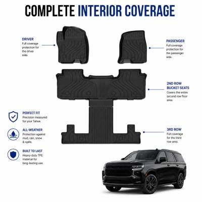 Black Horse Off Road - Black Horse TOTALINER Heavy Duty Floor Mats , Precisely Molded Anti-Skid All-Weather Floor Liner Set, Black fits 2021-2026 Chevrolet Tahoe / GMC Yukon - Image 3