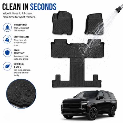 Black Horse Off Road - Black Horse TOTALINER Heavy Duty Floor Mats , Precisely Molded Anti-Skid All-Weather Floor Liner Set, Black fits 2021-2026 Chevrolet Tahoe / GMC Yukon - Image 6